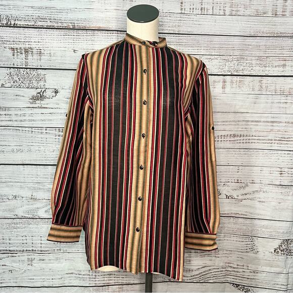 Lauren Ralph Lauren Medium Silk Linen Button Down Blouse Roll Tab Sleeves - Picture 1 of 12